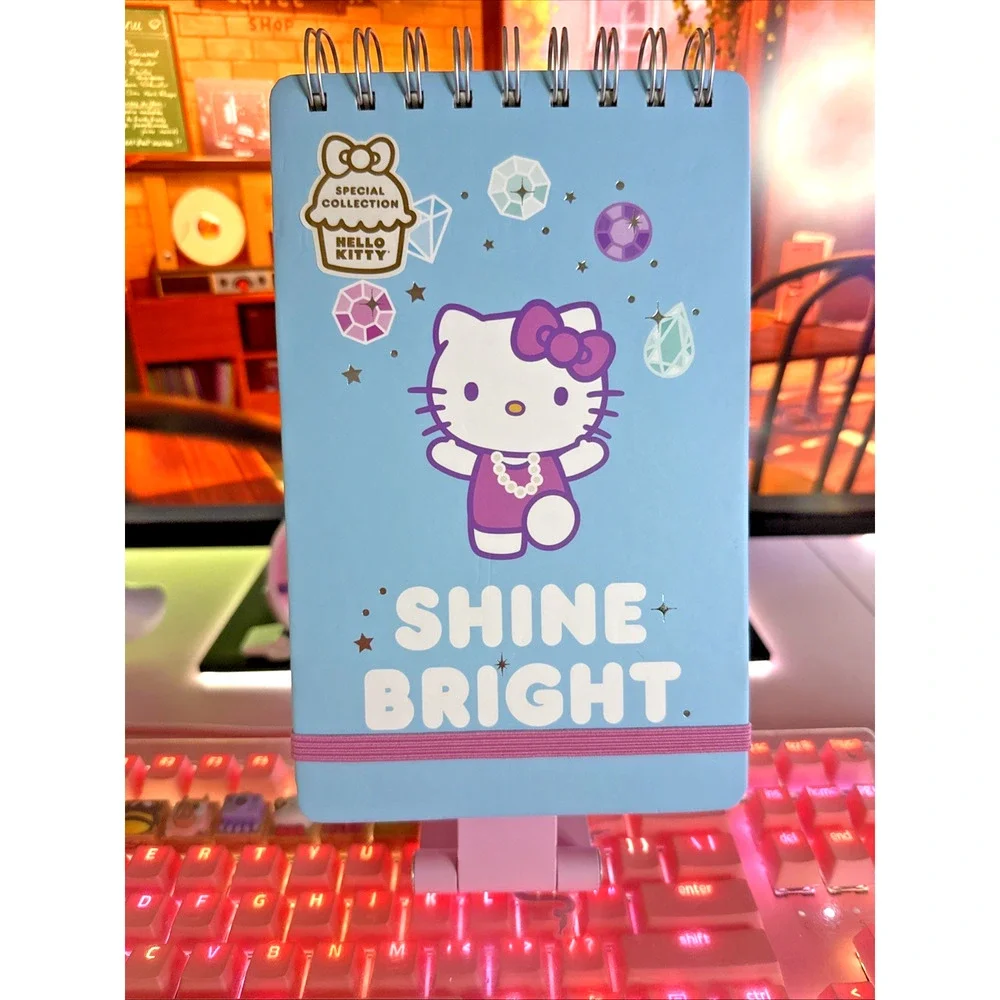 Hello Kitty Spiral Notebook HK Bejeweled Metallic Top Blue Elastic 2024 Sanrio